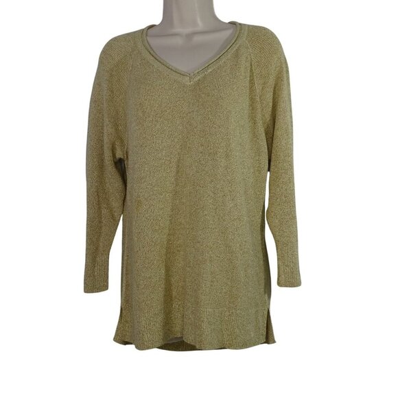 Liz Claiborne V-Neck Knit Sweater Women Size L Gold Long Sleeve Holiday Party - Picture 1 of 9